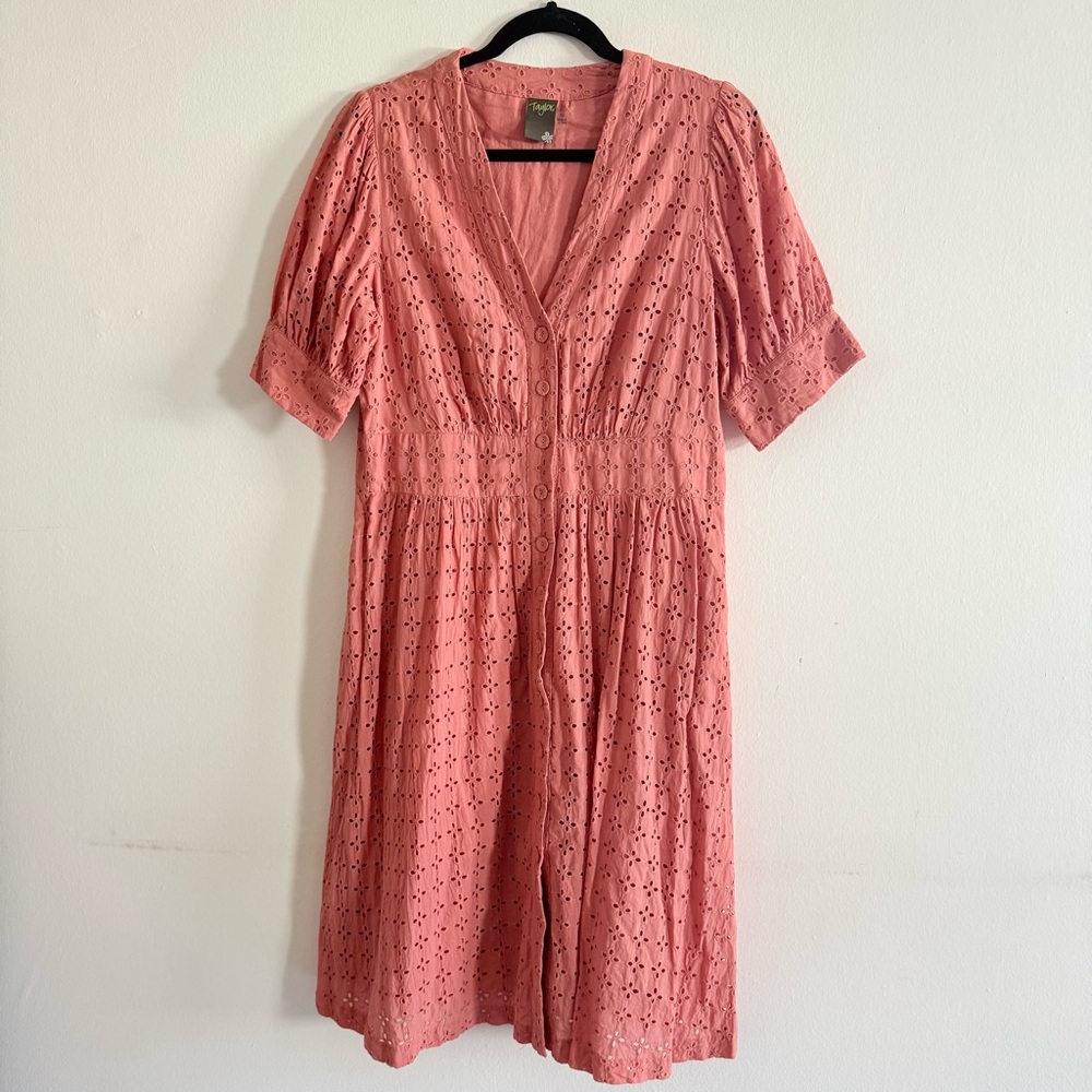 Taylor Coral Eyelet Midi Dress